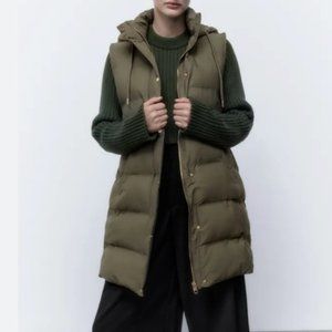 ZARA Black Puffer Midi Vest
